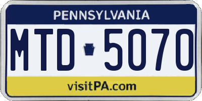 PA license plate MTD5070