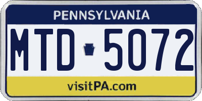 PA license plate MTD5072