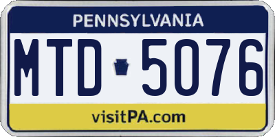PA license plate MTD5076