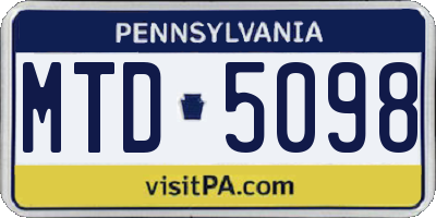 PA license plate MTD5098