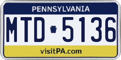 PA license plate MTD5136