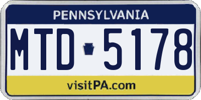 PA license plate MTD5178