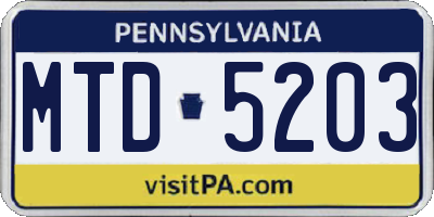 PA license plate MTD5203