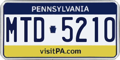 PA license plate MTD5210