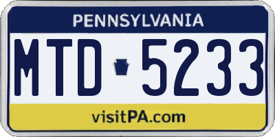 PA license plate MTD5233