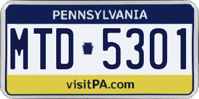 PA license plate MTD5301