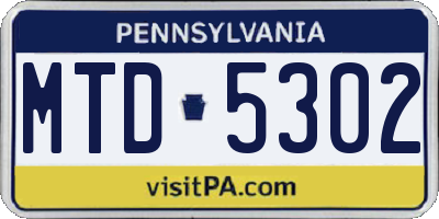 PA license plate MTD5302