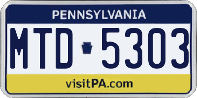 PA license plate MTD5303