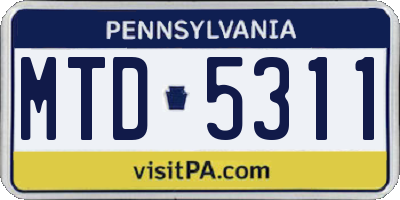PA license plate MTD5311