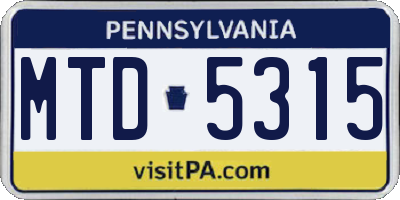 PA license plate MTD5315
