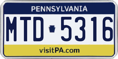PA license plate MTD5316