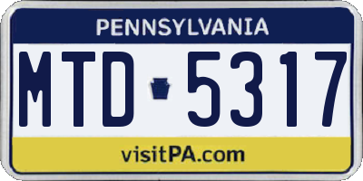 PA license plate MTD5317
