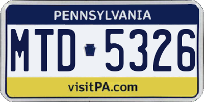 PA license plate MTD5326