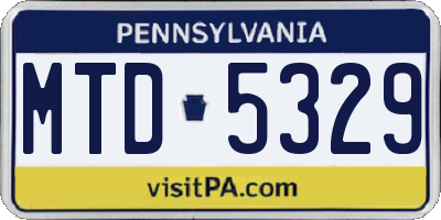 PA license plate MTD5329