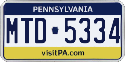 PA license plate MTD5334