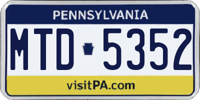 PA license plate MTD5352