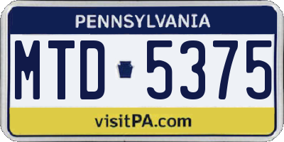PA license plate MTD5375
