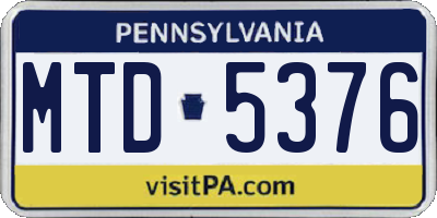 PA license plate MTD5376