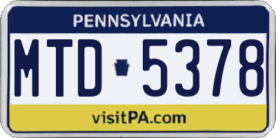PA license plate MTD5378