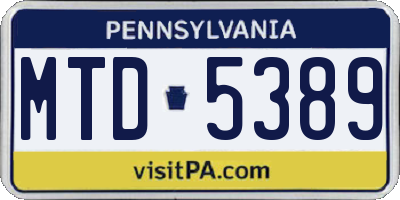 PA license plate MTD5389