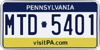 PA license plate MTD5401