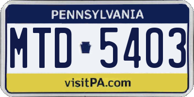 PA license plate MTD5403