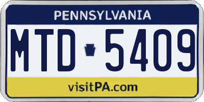 PA license plate MTD5409