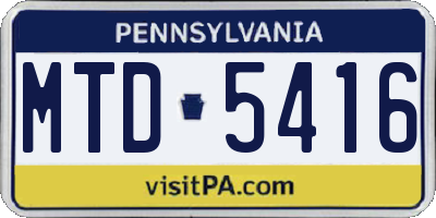 PA license plate MTD5416