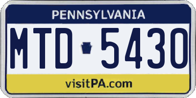 PA license plate MTD5430