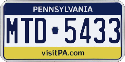 PA license plate MTD5433