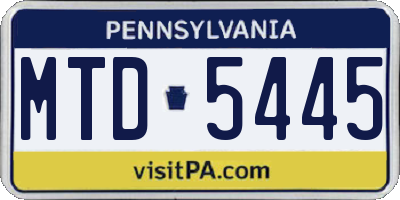 PA license plate MTD5445