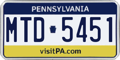 PA license plate MTD5451