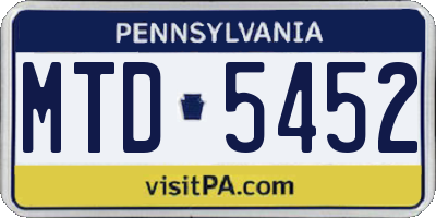 PA license plate MTD5452