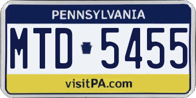 PA license plate MTD5455
