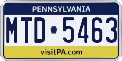 PA license plate MTD5463