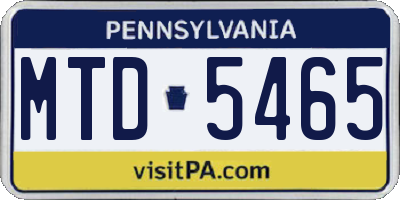 PA license plate MTD5465