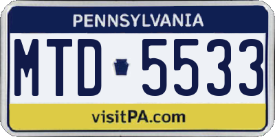 PA license plate MTD5533