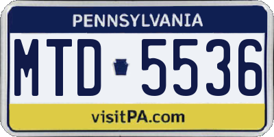 PA license plate MTD5536