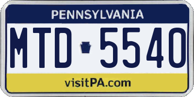 PA license plate MTD5540