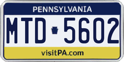 PA license plate MTD5602