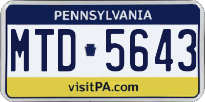 PA license plate MTD5643