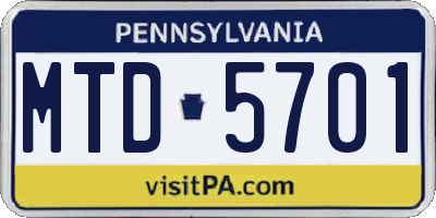 PA license plate MTD5701