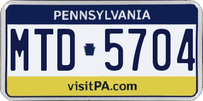 PA license plate MTD5704