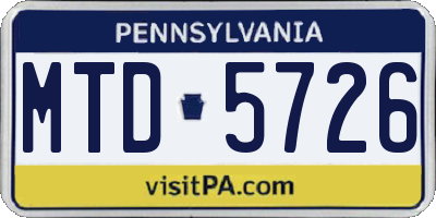 PA license plate MTD5726