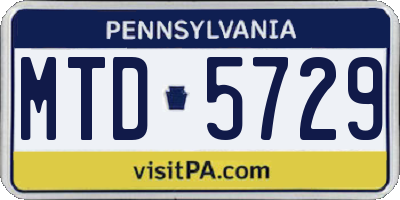 PA license plate MTD5729