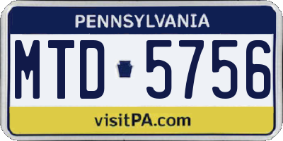 PA license plate MTD5756