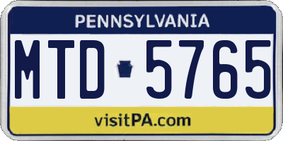 PA license plate MTD5765