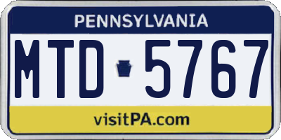 PA license plate MTD5767
