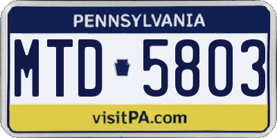 PA license plate MTD5803