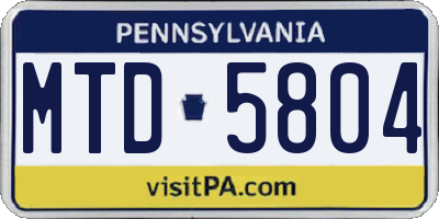 PA license plate MTD5804